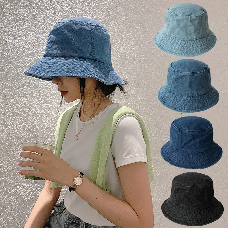 Retro Denim Fisherman Caps for Men Women Fashion Large Brim Sunscreen Cowboy Bucket Hats Japanese Outdoor Couple Sun Visors