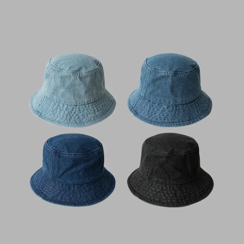 Retro Denim Fisherman Caps for Men Women Fashion Large Brim Sunscreen Cowboy Bucket Hats Japanese Outdoor Couple Sun Visors