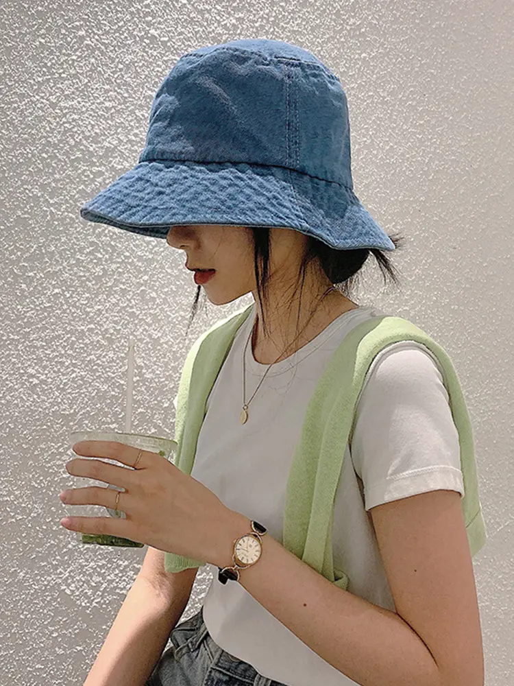Retro Denim Fisherman Caps for Men Women Fashion Large Brim Sunscreen Cowboy Bucket Hats Japanese Outdoor Couple Sun Visors