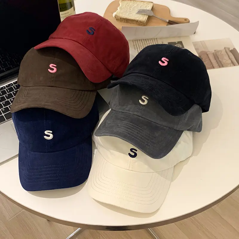 S Letter Embroidery Baseball Caps for Women Solid Color Simple Snapback Hats Lady Girl Outdoor Sunscreen Peaked Hats