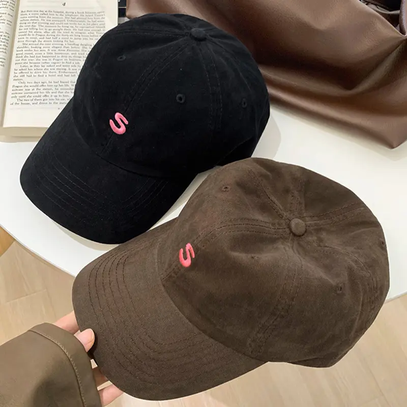 S Letter Embroidery Baseball Caps for Women Solid Color Simple Snapback Hats Lady Girl Outdoor Sunscreen Peaked Hats