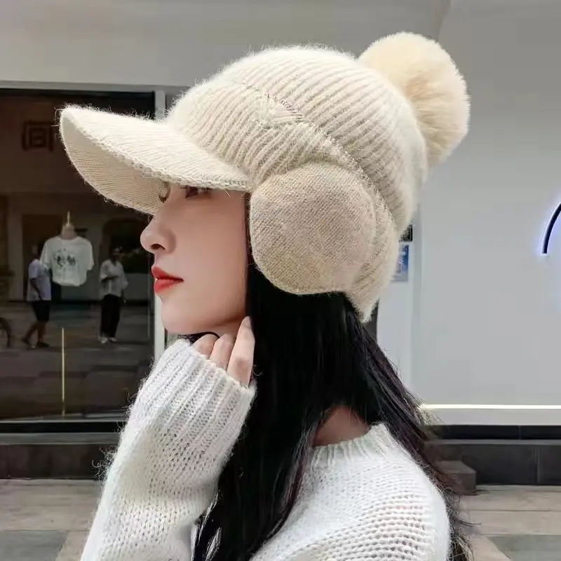 Women Winter Earmuff Caps Solid Color Soft Plush Thicken Warm Baseball Cap Outdoor Lady Girls Ear Protection Bonnet Hats