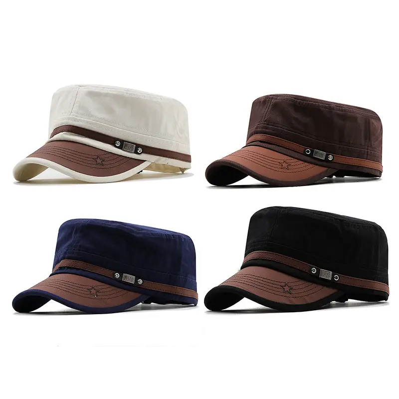 Men Flat Top Mountaineering Hats Spring Autumn Adjustable Leather Peaked Hats Outdoor Sports Sunscreen Baseball Caps