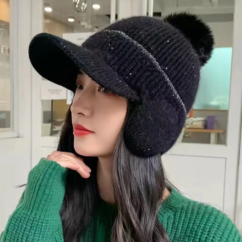 Women Winter Earmuff Caps Solid Color Soft Plush Thicken Warm Baseball Cap Outdoor Lady Girls Ear Protection Bonnet Hats