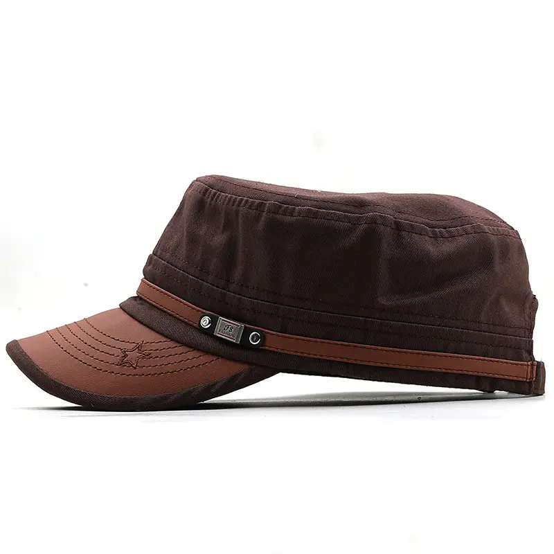 Men Flat Top Mountaineering Hats Spring Autumn Adjustable Leather Peaked Hats Outdoor Sports Sunscreen Baseball Caps