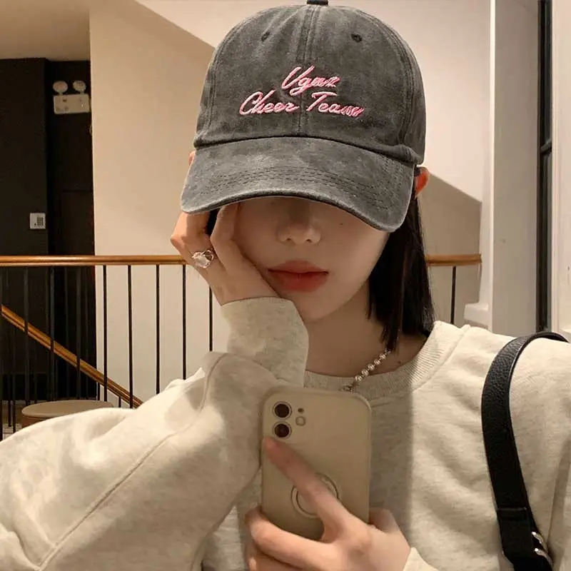 Letter Embroidery Retro Baseball Caps Unisex Adjustable Outdoor Sunshade Duck Tongue Caps Japanese Streetwear Hip Hop Hats