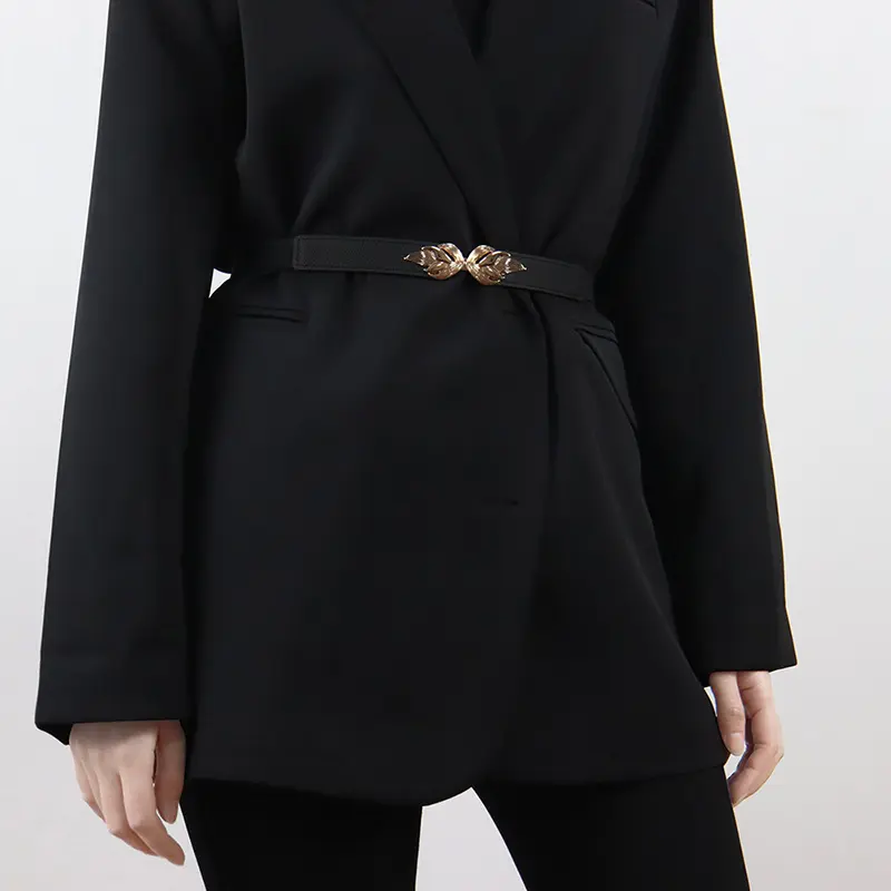 Fashion Leaf Shaped Metal Buckle Belts for Women PU Leather Elastic Waistband Lady Dress Shirt Decorative Straps Girdle