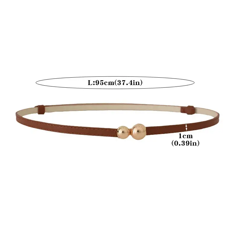 Fashion PU Leather Belts for Women Gold Metal Ball Buckle Adjustable Thin Waistbands Skinny Female Dress Jeans Decorative Straps