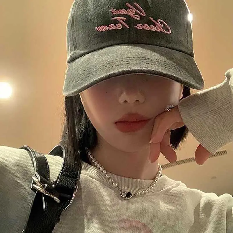 Letter Embroidery Retro Baseball Caps Unisex Adjustable Outdoor Sunshade Duck Tongue Caps Japanese Streetwear Hip Hop Hats