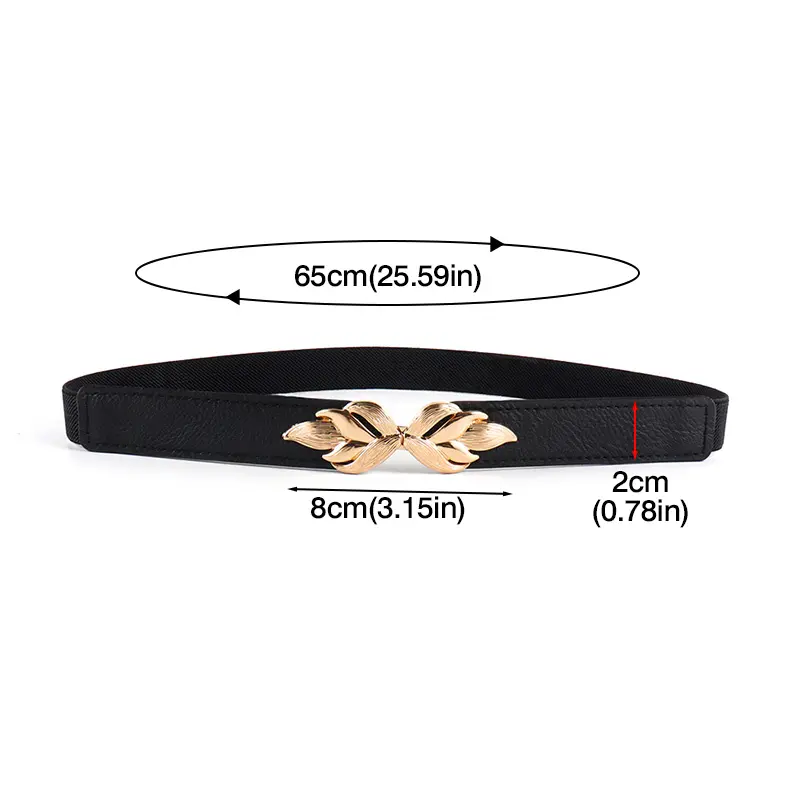 Fashion Leaf Shaped Metal Buckle Belts for Women PU Leather Elastic Waistband Lady Dress Shirt Decorative Straps Girdle