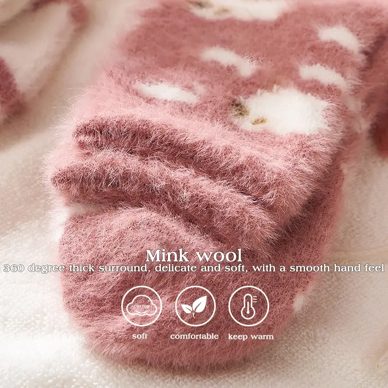 Thick Coral Fleece Socks for Women Winter Plush Warm Middle Tube Sock Cute Print Home Sleep Floor Socks Sweet Girl Socks Sokken
