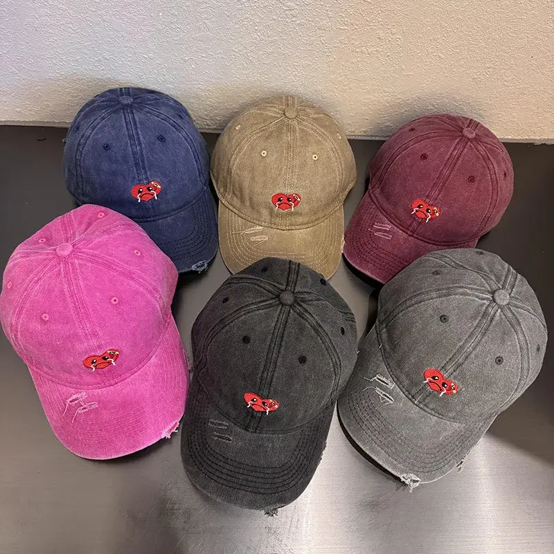 Red Heart Baseball Caps for Women Men Retro Washed Cotton Snapback Hats Spring Summer Outdoor Sunshade Peaked Hats