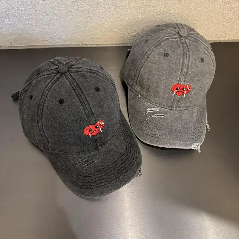 Red Heart Baseball Caps for Women Men Retro Washed Cotton Snapback Hats Spring Summer Outdoor Sunshade Peaked Hats