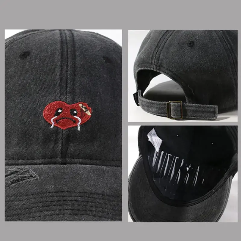 Red Heart Baseball Caps for Women Men Retro Washed Cotton Snapback Hats Spring Summer Outdoor Sunshade Peaked Hats