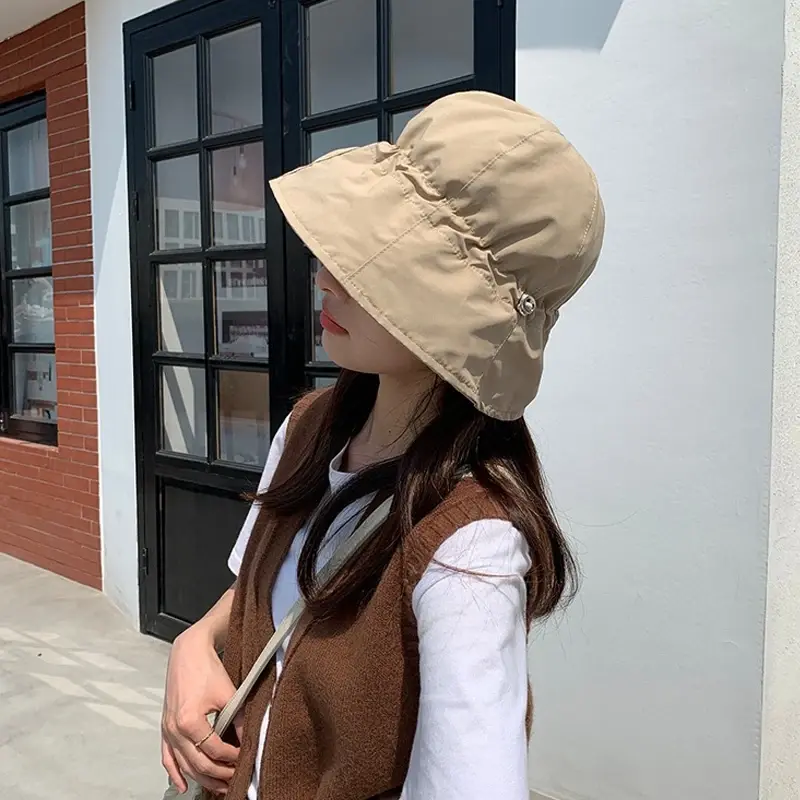 Solid Color Summer Women Bucket Hats Quick Drying Thin Drawstring Fisherman Caps Japanese Girl Outdoor Anti-UV Basin Caps