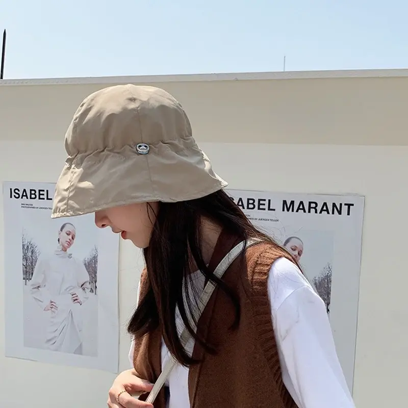 Solid Color Summer Women Bucket Hats Quick Drying Thin Drawstring Fisherman Caps Japanese Girl Outdoor Anti-UV Basin Caps