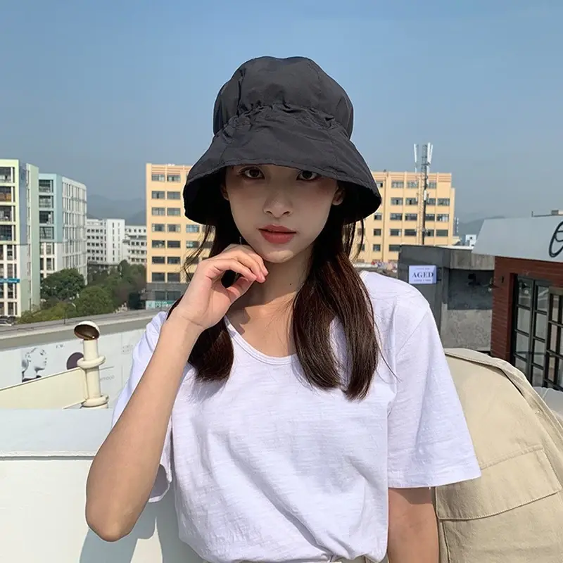 Solid Color Summer Women Bucket Hats Quick Drying Thin Drawstring Fisherman Caps Japanese Girl Outdoor Anti-UV Basin Caps
