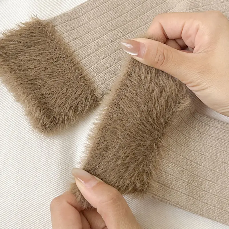 Fashion Patchwork Winter Socks for Women Thicken Mink Plush Anti-Cold Middle Tube Socks Harajuku Girl Home Warm Socks