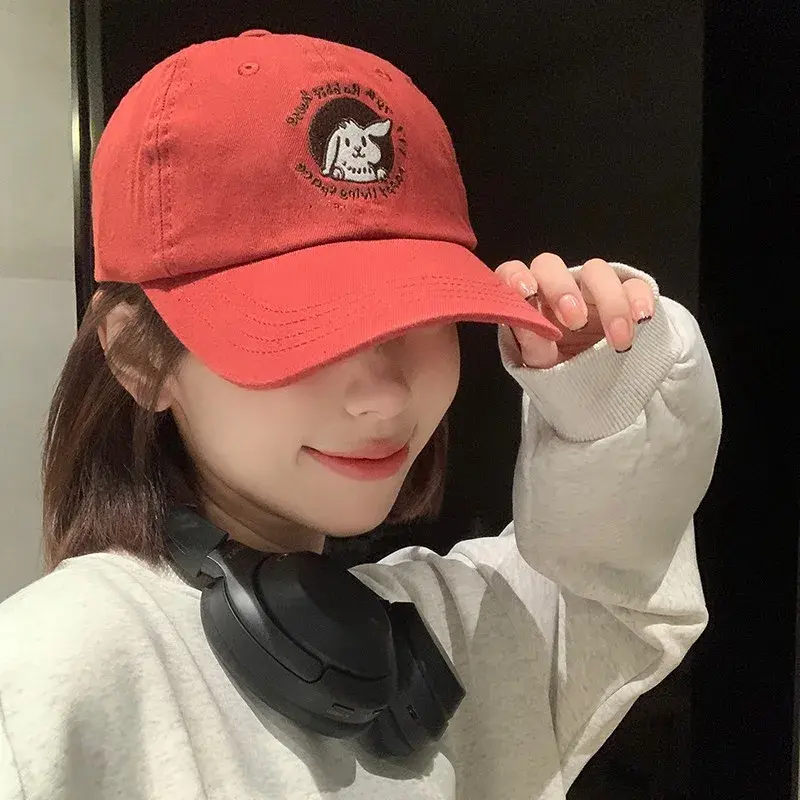 Soft Top Baseball Caps for Women Cute Cartoon Rabbit Solid Color Snapback Peaked Hats Korean Girl Outdoor Sunshade Hats