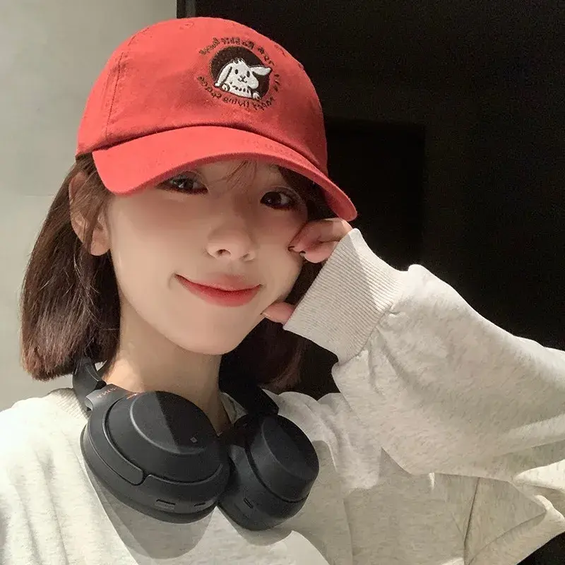 Soft Top Baseball Caps for Women Cute Cartoon Rabbit Solid Color Snapback Peaked Hats Korean Girl Outdoor Sunshade Hats