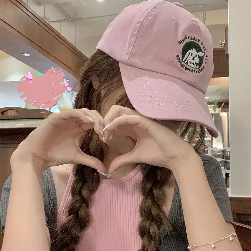 Soft Top Baseball Caps for Women Cute Cartoon Rabbit Solid Color Snapback Peaked Hats Korean Girl Outdoor Sunshade Hats