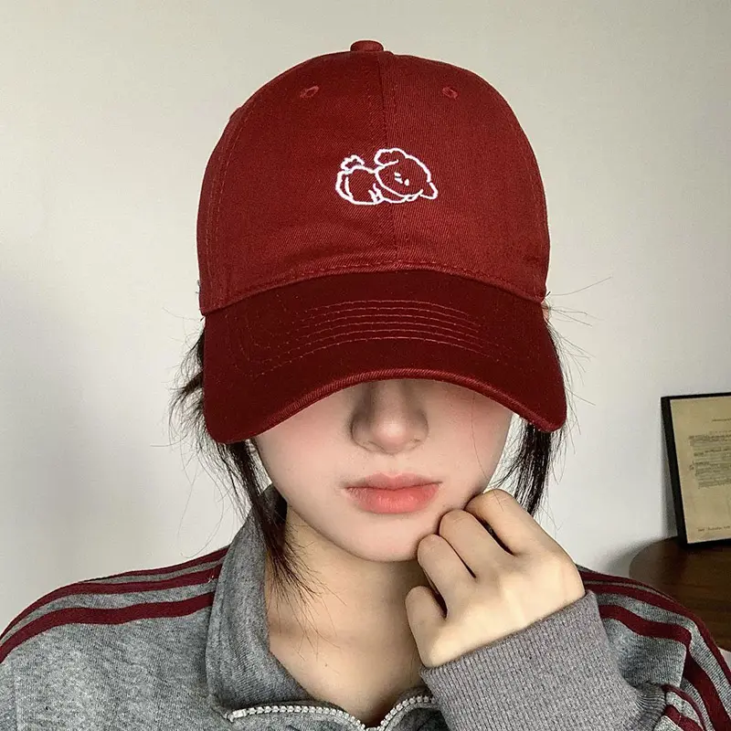 Cute Cartoon Embroidery Baseball Caps for Women Summer Cotton Adjustable Snapback Hats Streetwear Girl Sunscreen Duckbill Hats