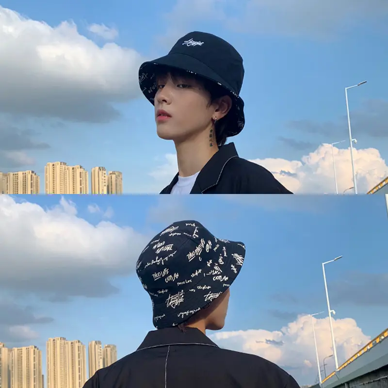 Summer Double-sided Bucket Hat Men Women Reversible Embroidery Fisherman Cap Solid Color Letter Print Couple Panama Sun Hats