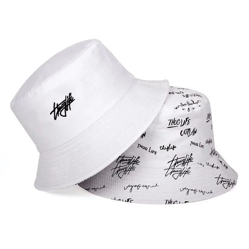 Summer Double-sided Bucket Hat Men Women Reversible Embroidery Fisherman Cap Solid Color Letter Print Couple Panama Sun Hats