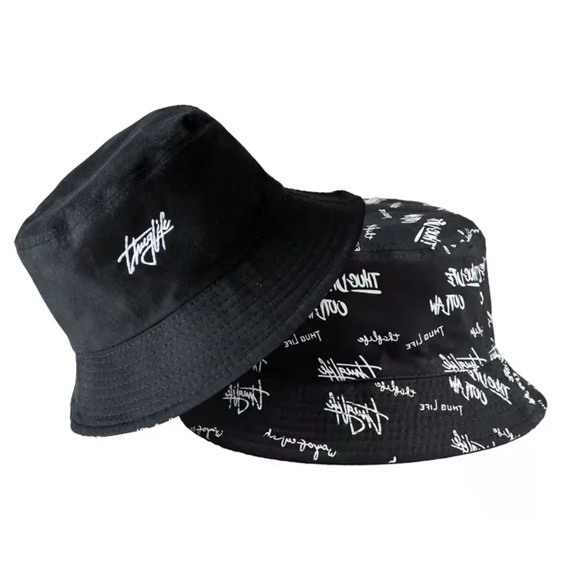 Summer Double-sided Bucket Hat Men Women Reversible Embroidery Fisherman Cap Solid Color Letter Print Couple Panama Sun Hats