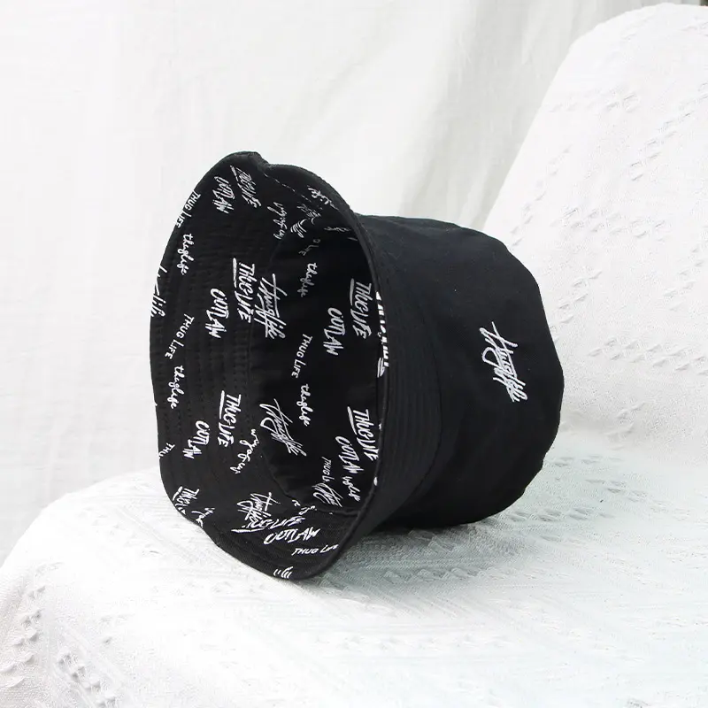 Summer Double-sided Bucket Hat Men Women Reversible Embroidery Fisherman Cap Solid Color Letter Print Couple Panama Sun Hats