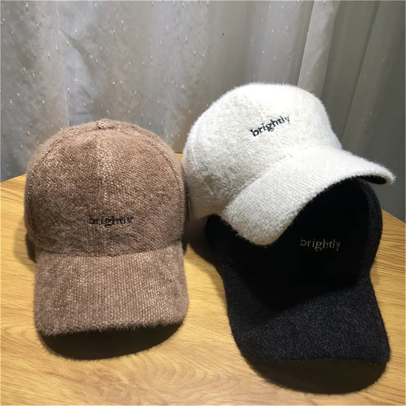 Autumn Winter Women Warm Baseball Cap Solid Color Rabbit Faux Fur Letter Peaked Caps Female Girls Outdoor Casual Sun Visor Hat
