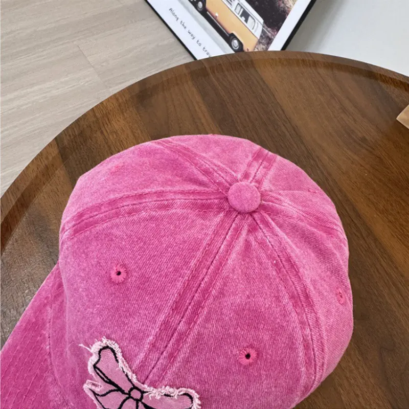 Pink Bow Baseball Caps for Women Retro Washed Cotton Duck Tongue Caps Korean Girl Soft Top Sunscreen Duckbill Hats