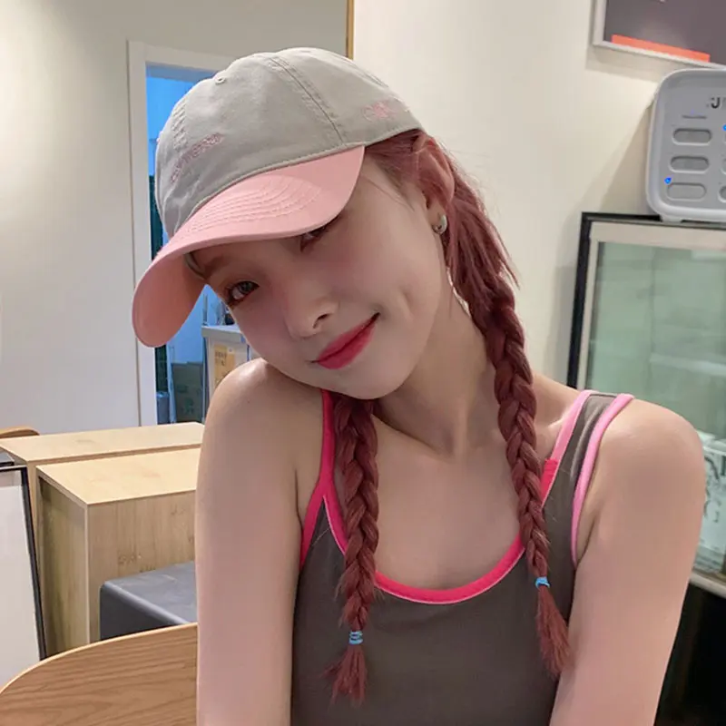 Fashion Patchwork Baseball Caps for Women Korean Embroidery Letter Cotton Peaked Hats Outdoor Snapback Sunscreen Duckbill Hats