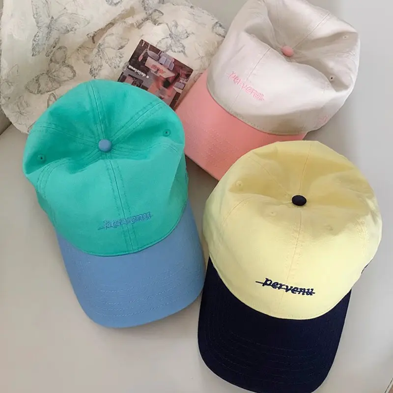 Fashion Patchwork Baseball Caps for Women Korean Embroidery Letter Cotton Peaked Hats Outdoor Snapback Sunscreen Duckbill Hats