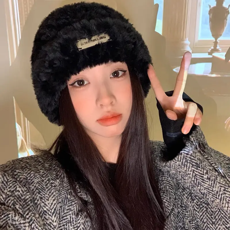 Winter New Thick Warm Plush Women Hat Solid Color Soft Thicken Plush Beanies Hat Korean Ladies Girls Ski Skate Ear Warm Caps