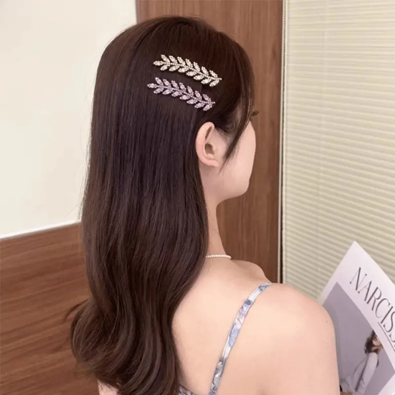 Sparkling Diamond Wheat Hair Clips for Lady New Sided Clips Bangs Clips Headwear for Girl Fashion Straight Duckbill Clips