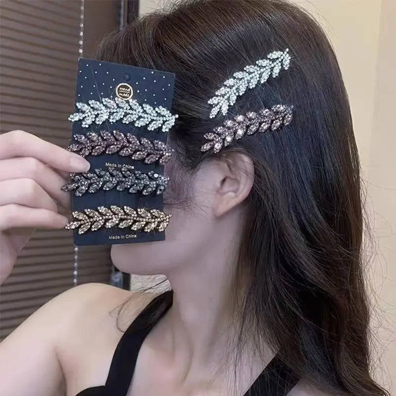 Sparkling Diamond Wheat Hair Clips for Lady New Sided Clips Bangs Clips Headwear for Girl Fashion Straight Duckbill Clips