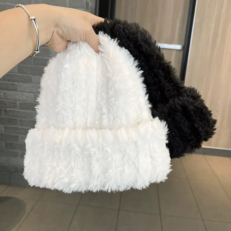 Winter New Thick Warm Plush Women Hat Solid Color Soft Thicken Plush Beanies Hat Korean Ladies Girls Ski Skate Ear Warm Caps
