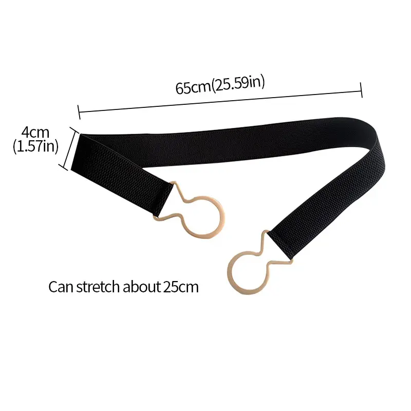 Fashion Solid Color Elastic Belts for Women Gold Round Metal Buckle Waistband Lady Dress Coat Decorative Straps