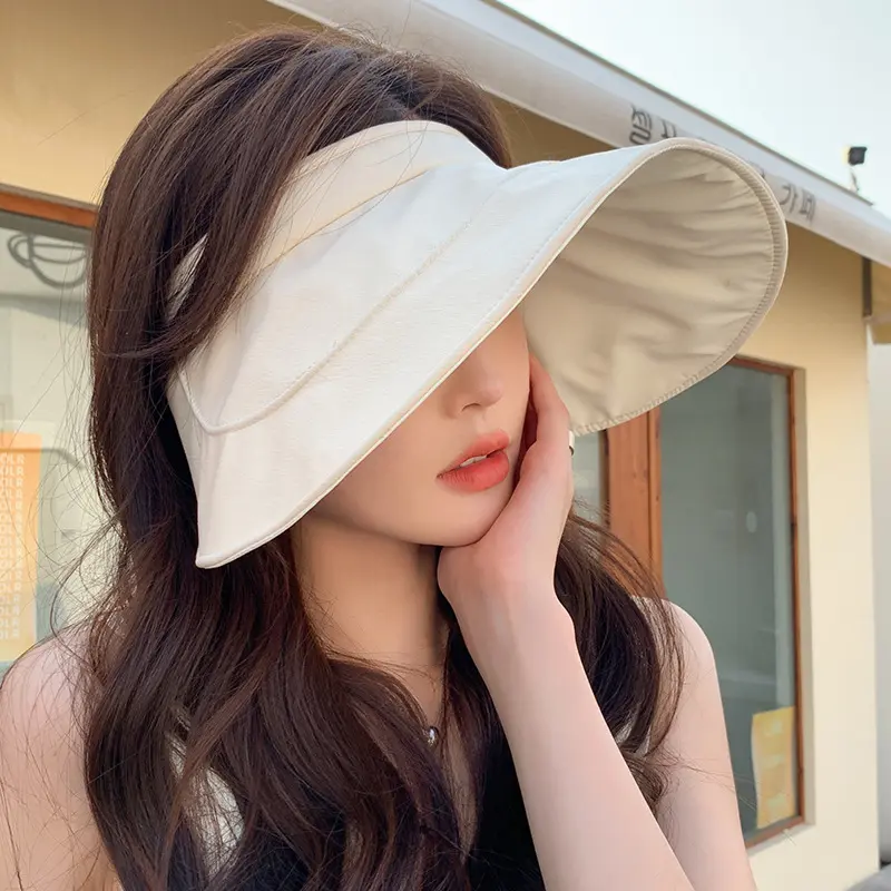 Large Brim Sun Hats for Women Summer Empty Top Sunscreen Ponytail Caps Korean Girl Outdoor Travel Beach UV Protection Hats