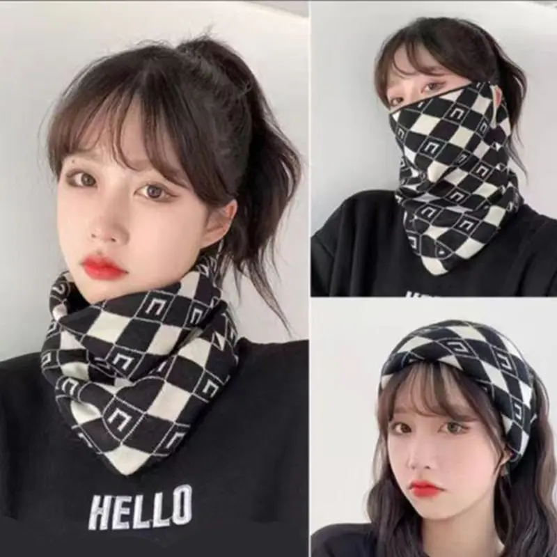 3 in 1 Multifunctional Scarf Autumn Winter Outdoor Thick Windproof Knit Neckerchief Face Mask Women Fashion Headband Neck Cover