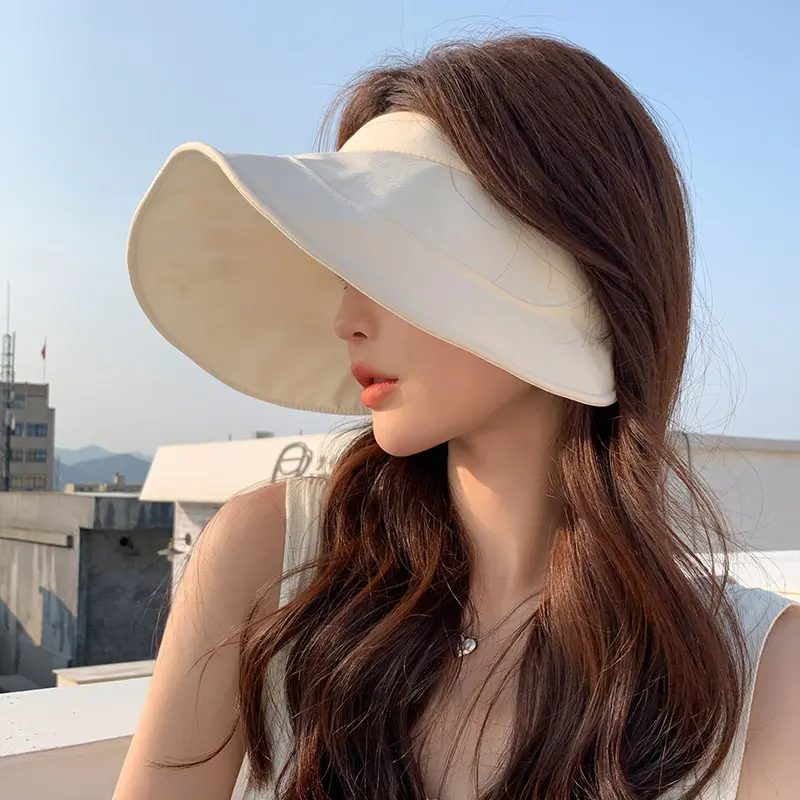 Large Brim Sun Hats for Women Summer Empty Top Sunscreen Ponytail Caps Korean Girl Outdoor Travel Beach UV Protection Hats