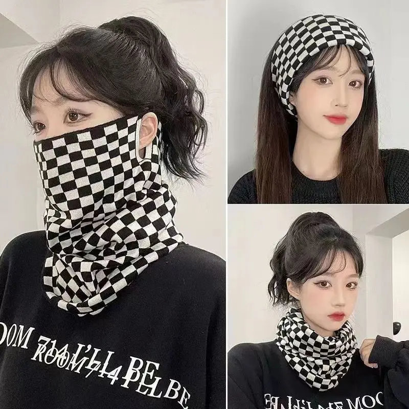 3 in 1 Multifunctional Scarf Autumn Winter Outdoor Thick Windproof Knit Neckerchief Face Mask Women Fashion Headband Neck Cover