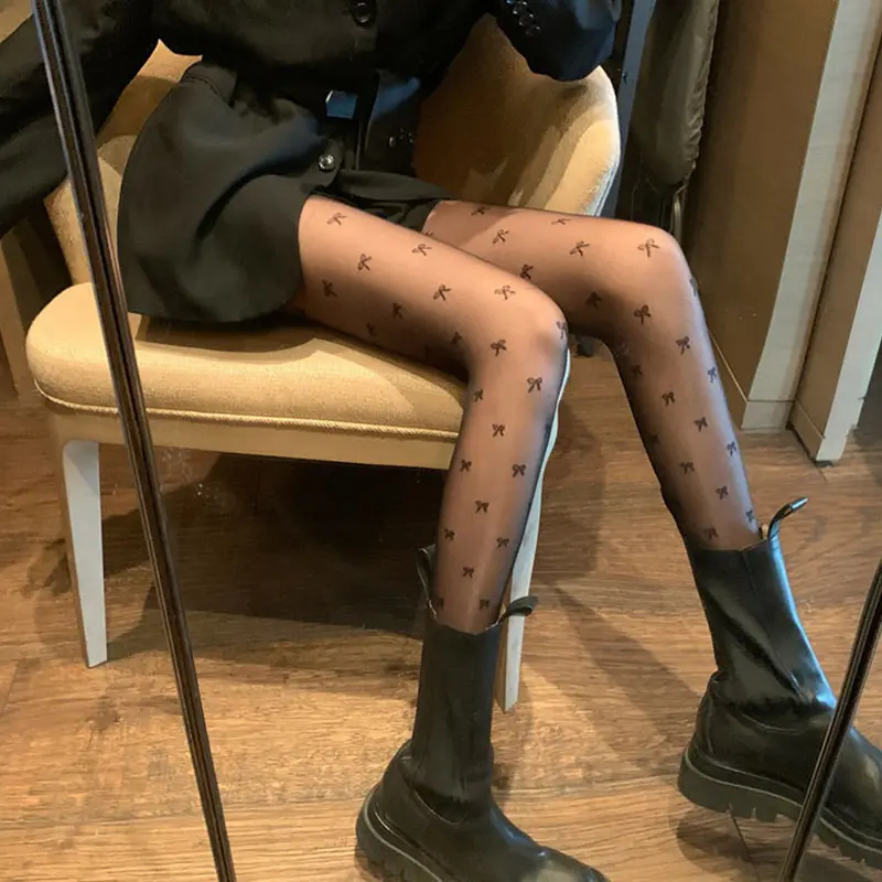 Winter New Women Tights Sexy Black Stockings Solid Color Soft Nylon Elastic Jacquard Love Heart Prints Stockings