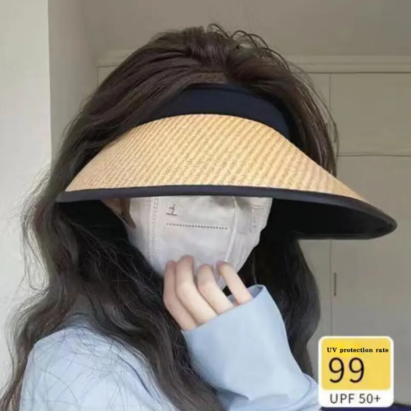 Fashion Lady Summer Straw Hats Large Brim Empty Top Sunscreen Fisherman Caps Korean Girl Outdoor UV Protection Sun Hats