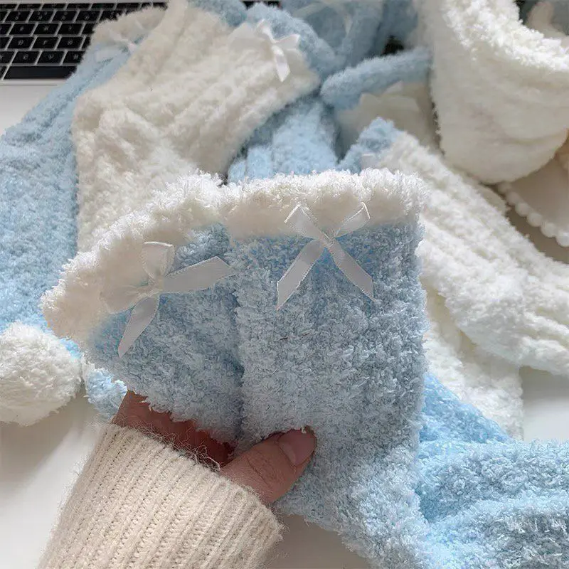 Thick Corduroy Fleece Socks for Women Girl Autumn Winter Soft Plush Warm Middle Tube Socks Anti-Cold Home Sleeping Socks