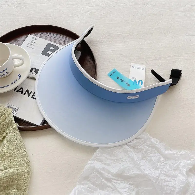 Summer Gradient Women Sun Hats Empty Top Wide Brim UV Protection Caps Outdoor Travel Beach Girl Foldable Sun Visors