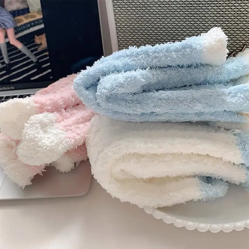Thick Corduroy Fleece Socks for Women Girl Autumn Winter Soft Plush Warm Middle Tube Socks Anti-Cold Home Sleeping Socks