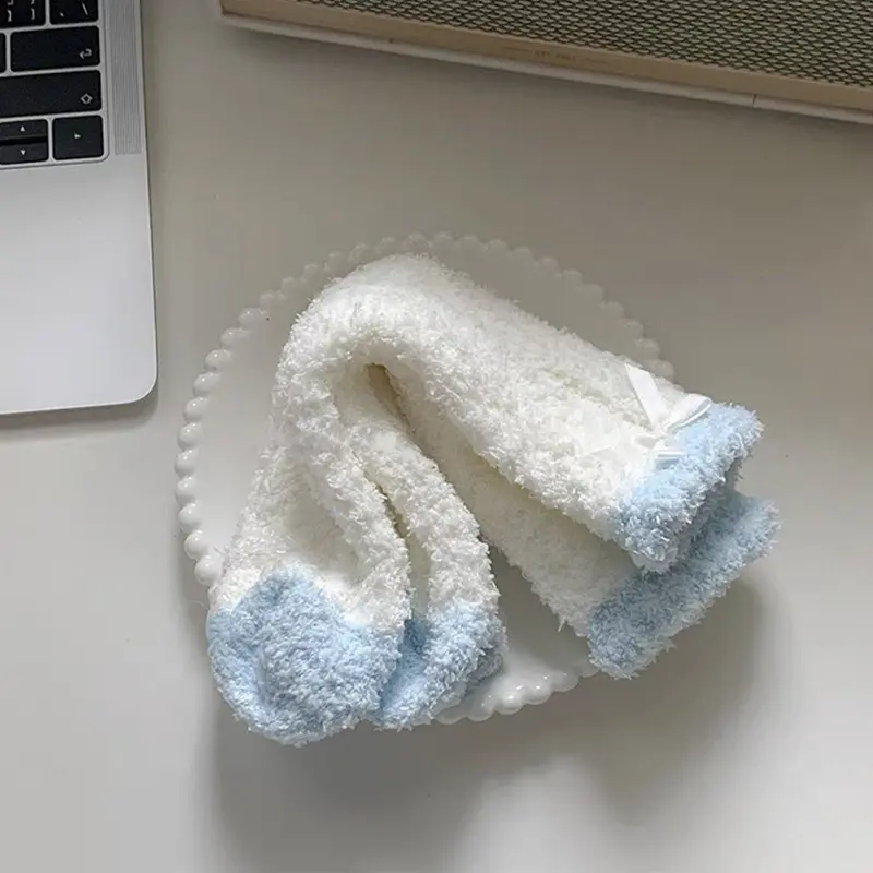 Thick Corduroy Fleece Socks for Women Girl Autumn Winter Soft Plush Warm Middle Tube Socks Anti-Cold Home Sleeping Socks