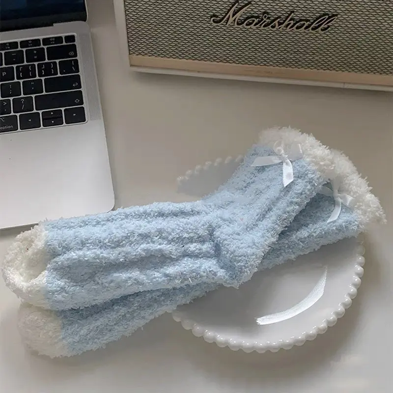 Thick Corduroy Fleece Socks for Women Girl Autumn Winter Soft Plush Warm Middle Tube Socks Anti-Cold Home Sleeping Socks